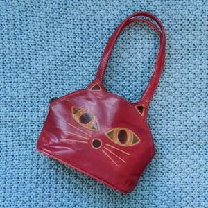 Rare Leather kid's cat purse small child's Vintage